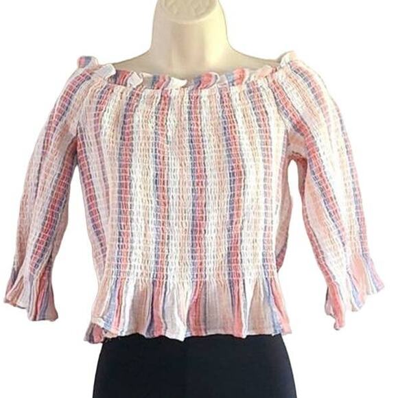 American Eagle Women’s Off Shoulder Smocked Peasant Top – Size Large - Picture 4 of 6